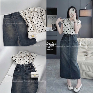 Chân váy jeans dáng dài  2 nắp túi trước xẻ sau  #5040
