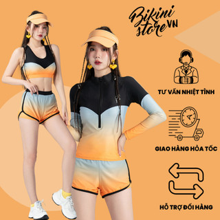 Bikinistorevn : đồ bơi tay dài quần đùi s74 - đồ bơi nữ kín đáo - đồ bơi áo quần rời 3 mảnh tay dài có áo bra có mút