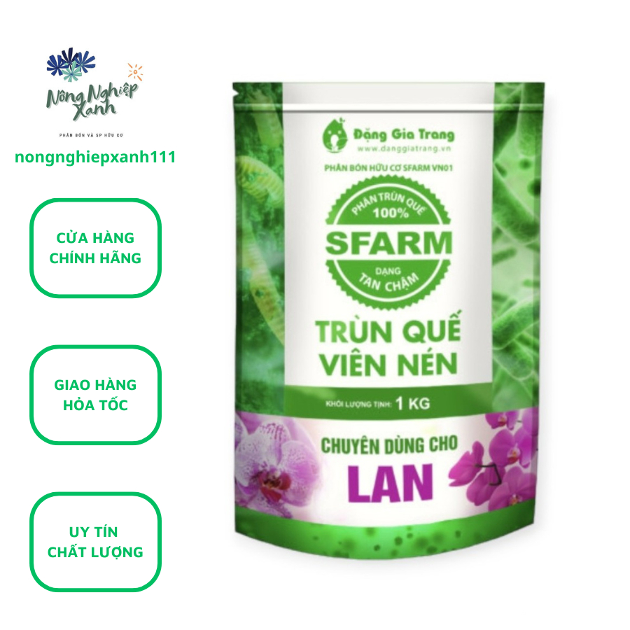 Phân trùn quế viên nén Sfarm túi 1kg chuyên dùng cho Lan, phân bón hữu cơ Sfarm chuyên cho Lan