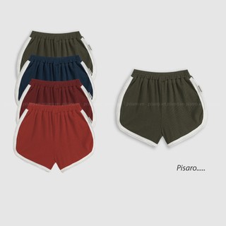Quần đùi Pisaro Kids chất liệu cotton gân cho bé trai bé gái, quần short cho bé mặc hè màu trơn bo viền dễ thương