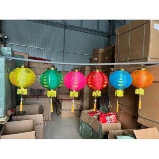Đèn lồng vải Tròn 30cm A Di Đà Phật in 4 mặt trang trí ngoài trời
