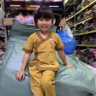 Set đồ lam đi chùa - mẫu tim phối dnahf cho bé gái