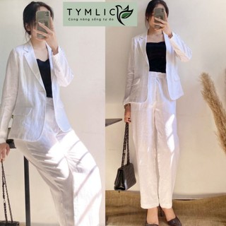 Áo vest blazer linen tưng bố premium thời trang màu trắng tymlic