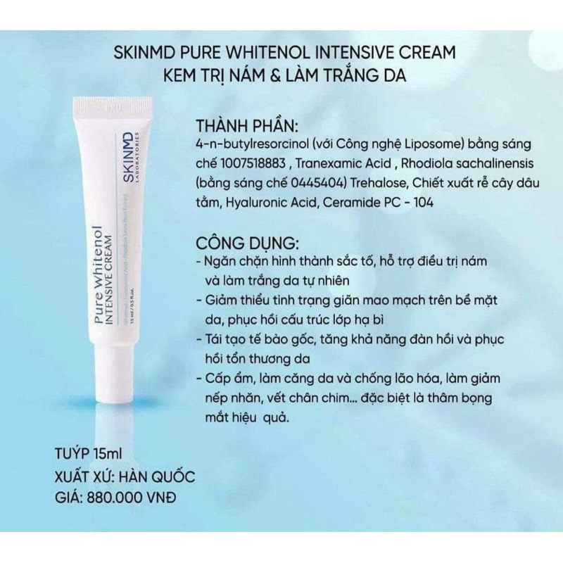 Kem dưỡng trắng da SkinMD Pure Whitenol Intensive Cream 15ml | Chính hãng