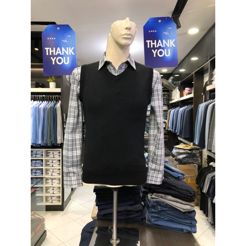 Áo len owen ghi lê màu đen cổ tim regular fit AG220771