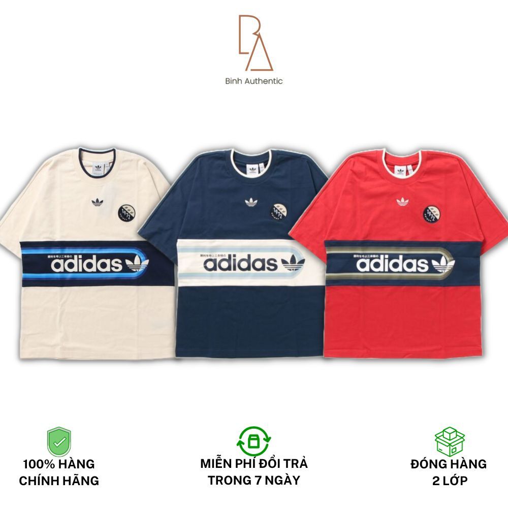 Chính Hãng Áo thun Adidas BLOKEPOP Beige v Xanh v Đỏ