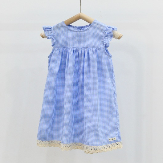 *Tiệm nhà Mì* Đầm caro bé gái dáng babydoll cánh tiên bèo ren chất vải cotton thoáng mát