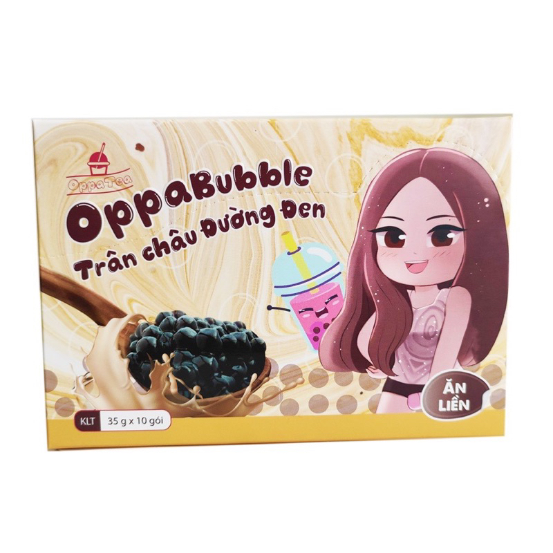 Hộp 10 Gói Trân châu đường đen Ăn liền Oppa Bubble hộp 350g  - Nguyên Liệu Nấu Trà Sữa, Sữa Tươi