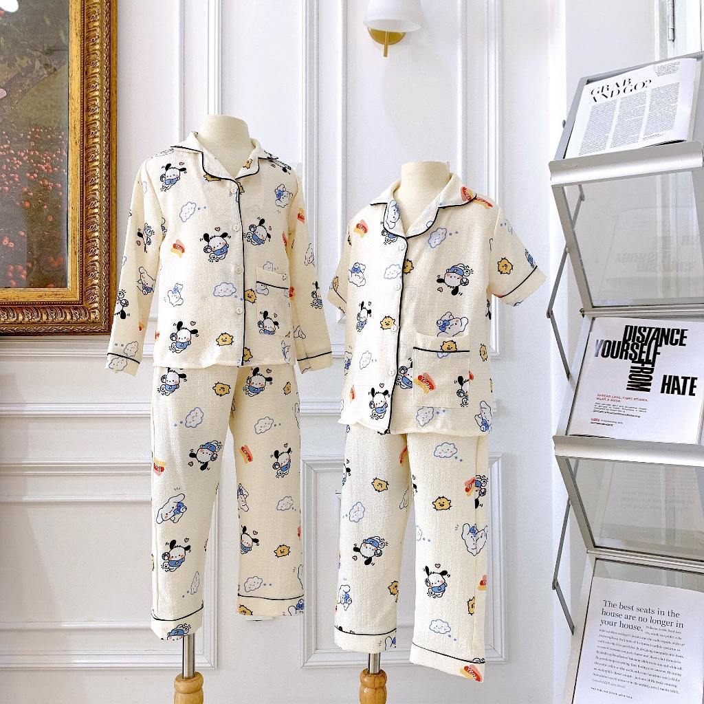 SIZE 12KG-50KG: Đồ mặc nhà, đồ Pijama bé vải Đũi mềm Tiệm Nhà Bé - Tay dài quần dài