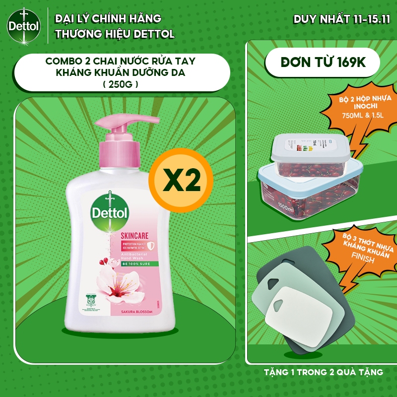 Set 2 Nước rửa tay Dettol hương anh đào, kháng khuẩn và dưỡng da - 250G