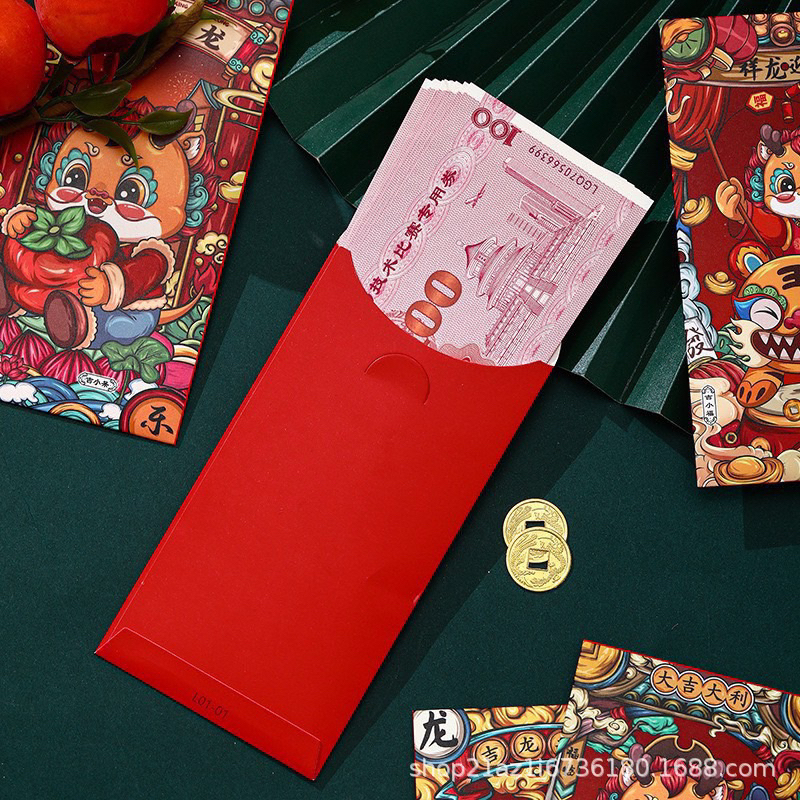 Set 6 Bao Lì Xì May Mắn Rồng Kì Lân Đỏ Mừng Năm Mới Xuân Giáp Thìn 2024