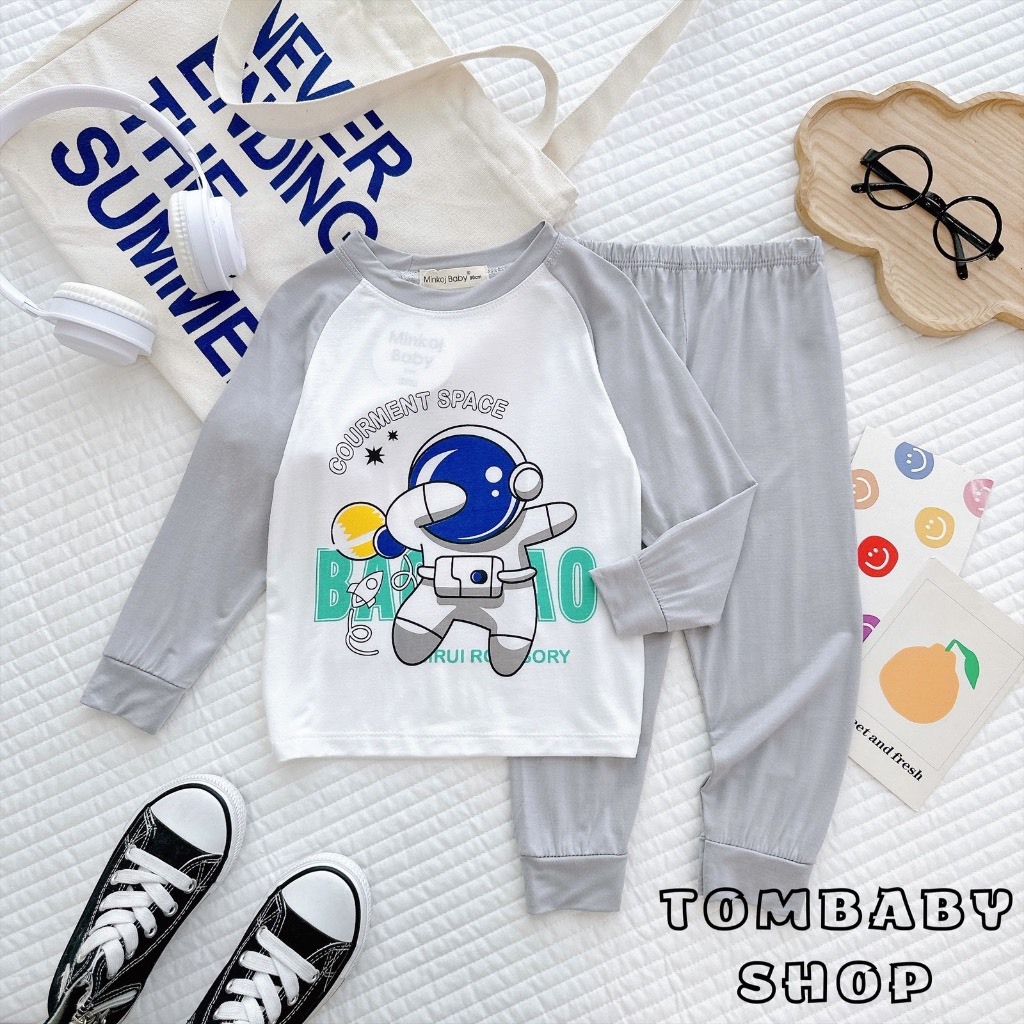Bộ Dài Tay Thun Lạnh Minky Mom Phi Hành Gia Vũ Trụ Cho Bé, Bộ quần áo dài tay, bộ đồ mặc nhà cho bé trai từ 5-18kg