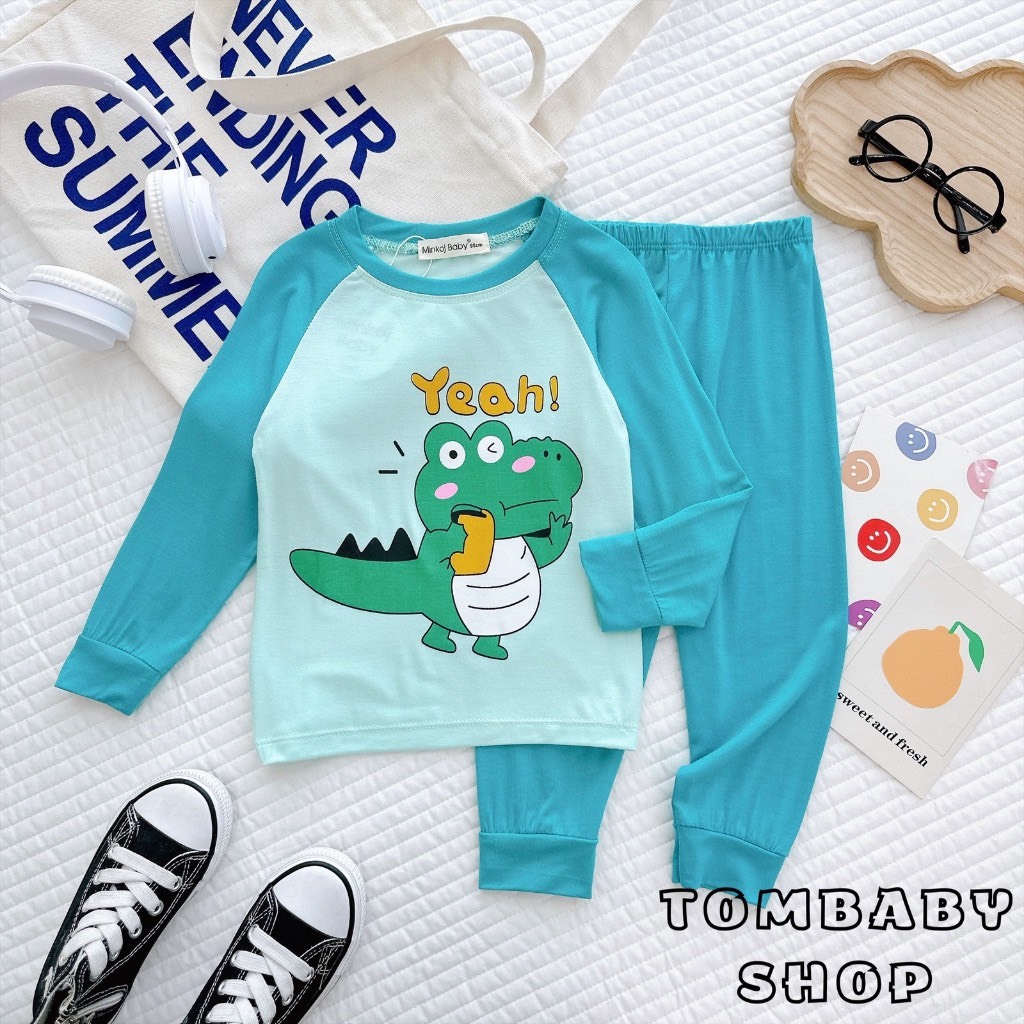 Bộ Dài Tay Thun Lạnh Minky Mom Phi Hành Gia Vũ Trụ Cho Bé, Bộ quần áo dài tay, bộ đồ mặc nhà cho bé trai từ 5-18kg