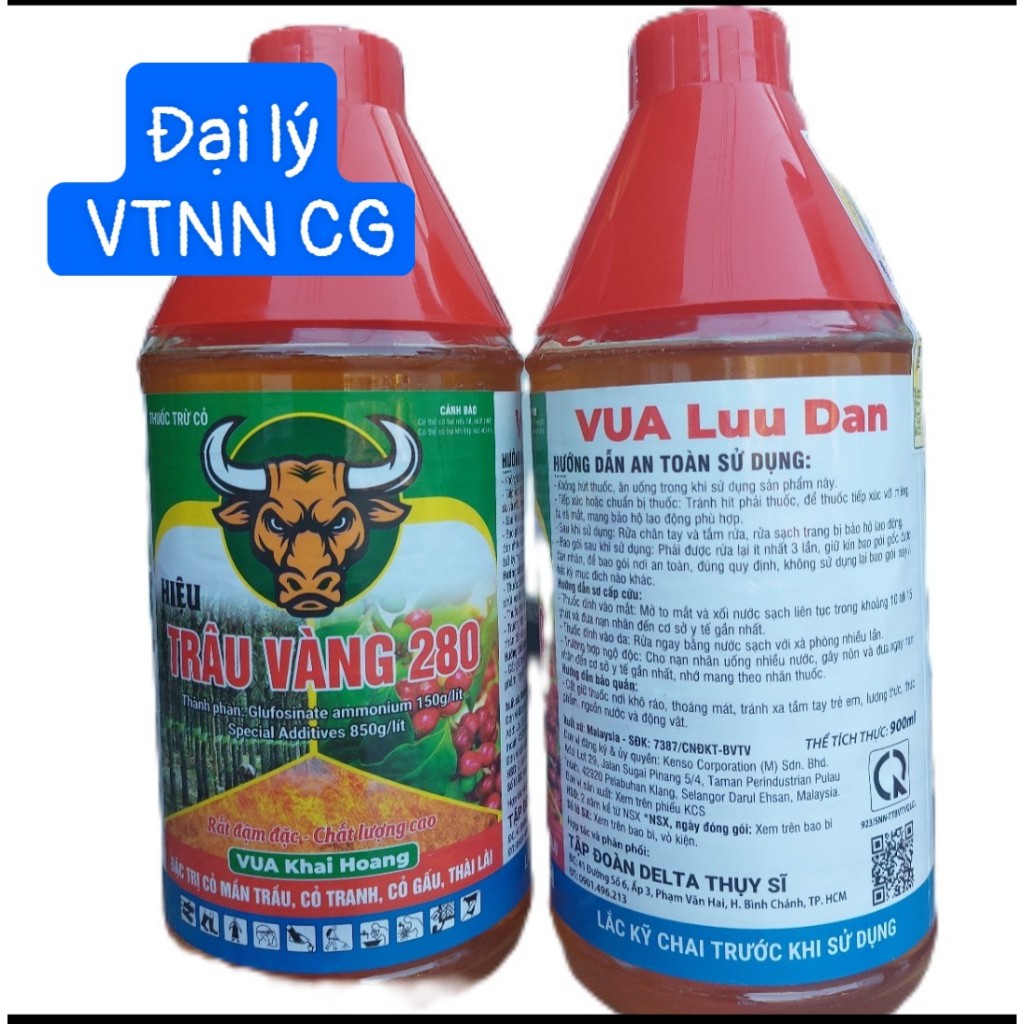 THUỐC TRỪ CỎ trâu rừng đen TRÂU VÀNG 280 COMBO 5 CHAI NƯỚC VÀNG-CHÁY TẬN GỐC CỎ DẠI MẠNH-NHANH CHAI 900ML