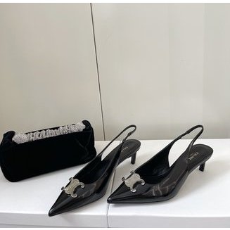 Giày cao gót nữ mũi nhọn Celine khoá logo thương hiệu sành điệu