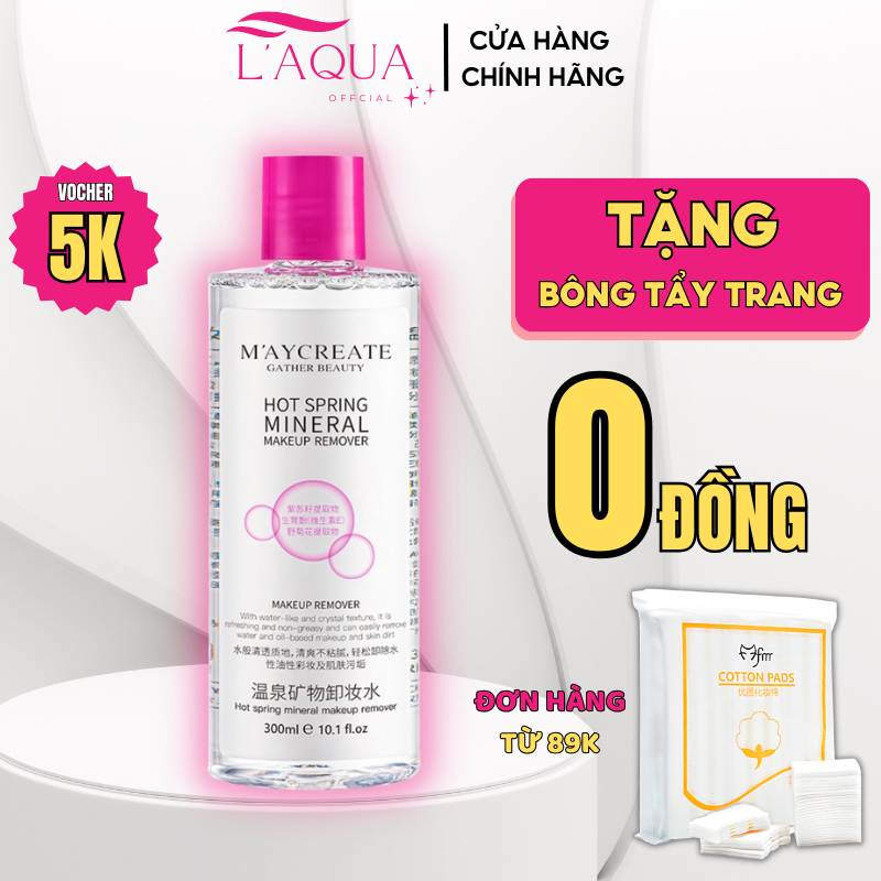 Nước Tẩy Trang 300ml MayCreate TT300 Kèm bông tẩy trang dịu nhẹ, làm sạch sâu, dành cho mọi loại da, chuẩn nội địa Trung