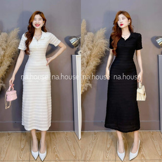 Đầm body sơ mi tay ngắn đi chơi dự tiệc công sở Nahouse váy ôm dáng dài ren trắng đen thiết kế đẹp xinh xịn sang trọng