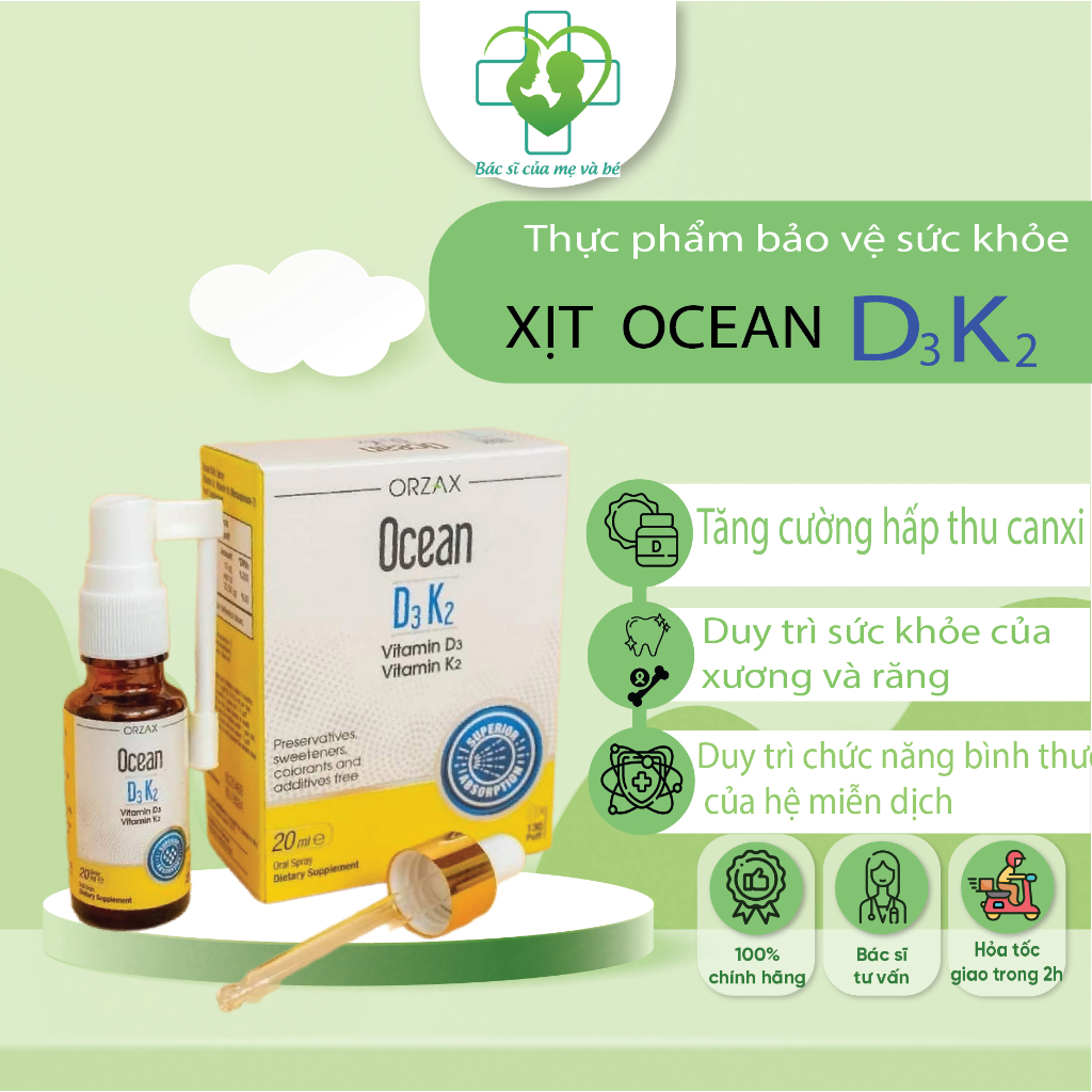 Chính Hãng Vitamin OCEAN D3K2 - Bổ sung vitamin D3, K2 dạng xịt và nhỏ