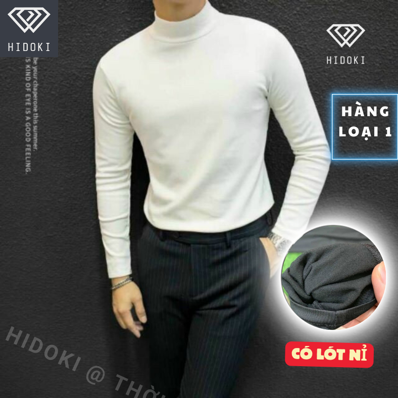 Áo giữ nhiệt nam co dãn 4 lót nỉ chính hãng cổ cao 4cm Áo thun cotton cao cấp dài tay thu đông ấm áp HIDOKI HK09