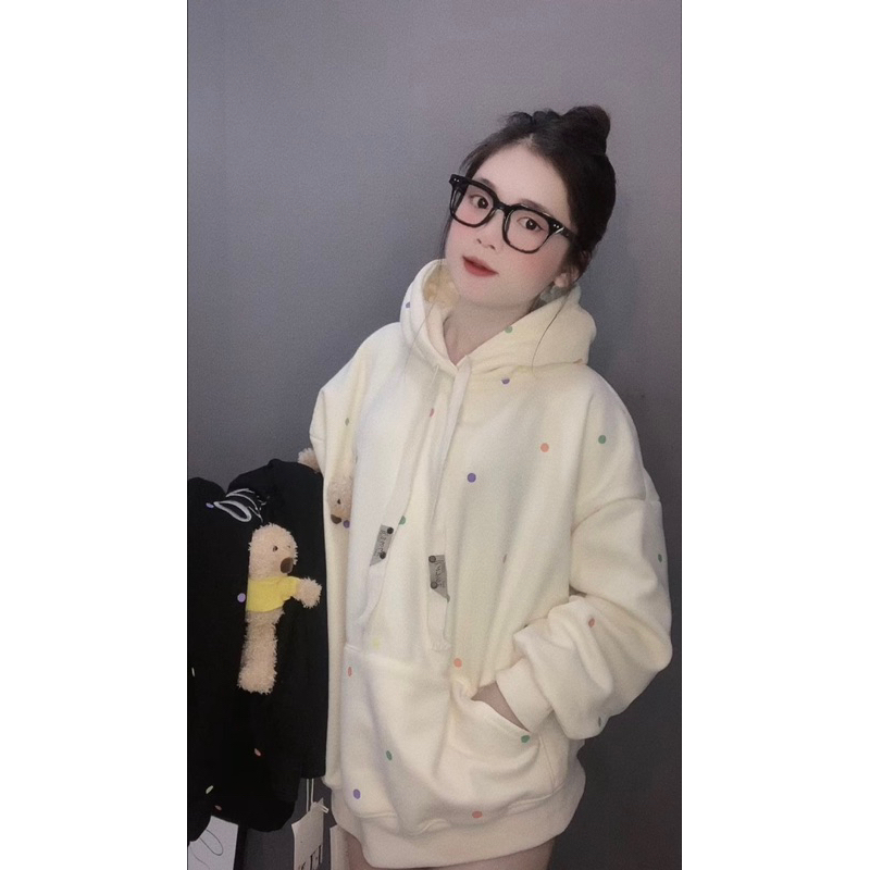 Áo khoác hodie zip chấm bi-Kèm gấu