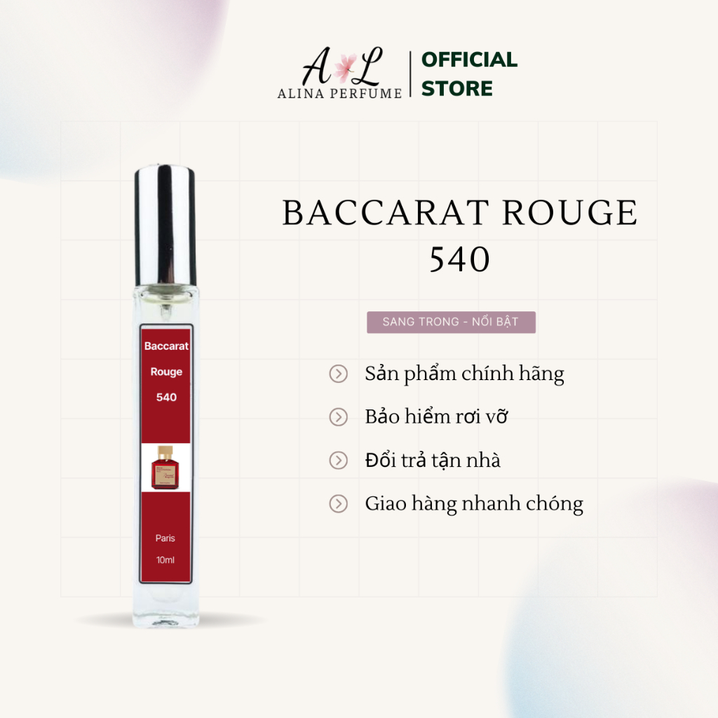 Nước Hoa Chiết Nữ Alina Perfume Baccarat rouge 540 Chính Hãng 10ml Thơm Lâu Quyến Rũ ,Sang Trọng, Quý Phái