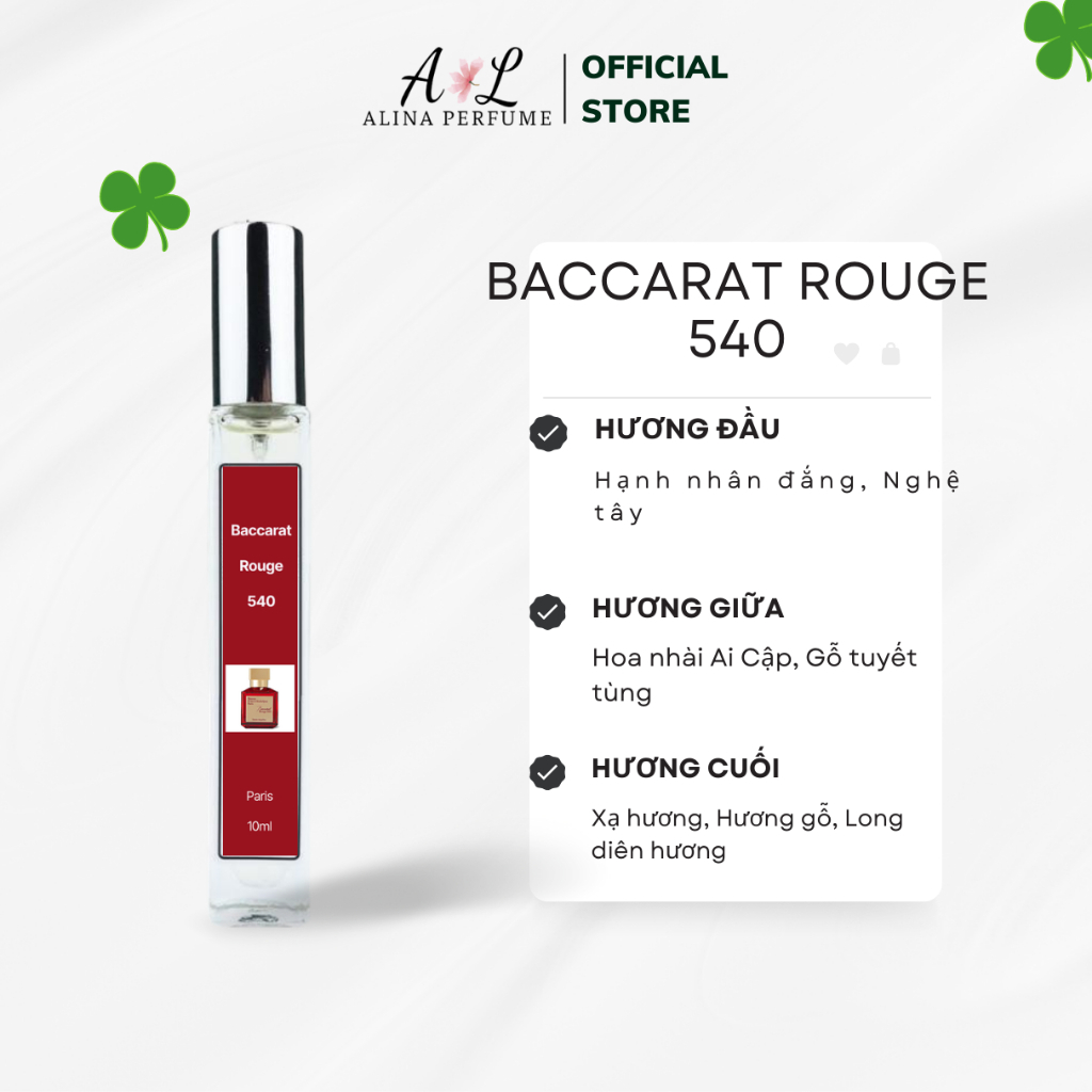 Nước Hoa Chiết Nữ Alina Perfume Baccarat rouge 540 Chính Hãng 10ml Thơm Lâu Quyến Rũ ,Sang Trọng, Quý Phái