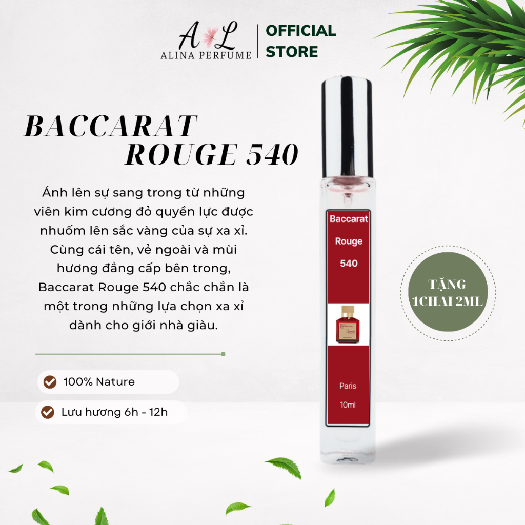 Nước Hoa Chiết Nữ Alina Perfume Baccarat rouge 540 Chính Hãng 10ml Thơm Lâu Quyến Rũ ,Sang Trọng, Quý Phái