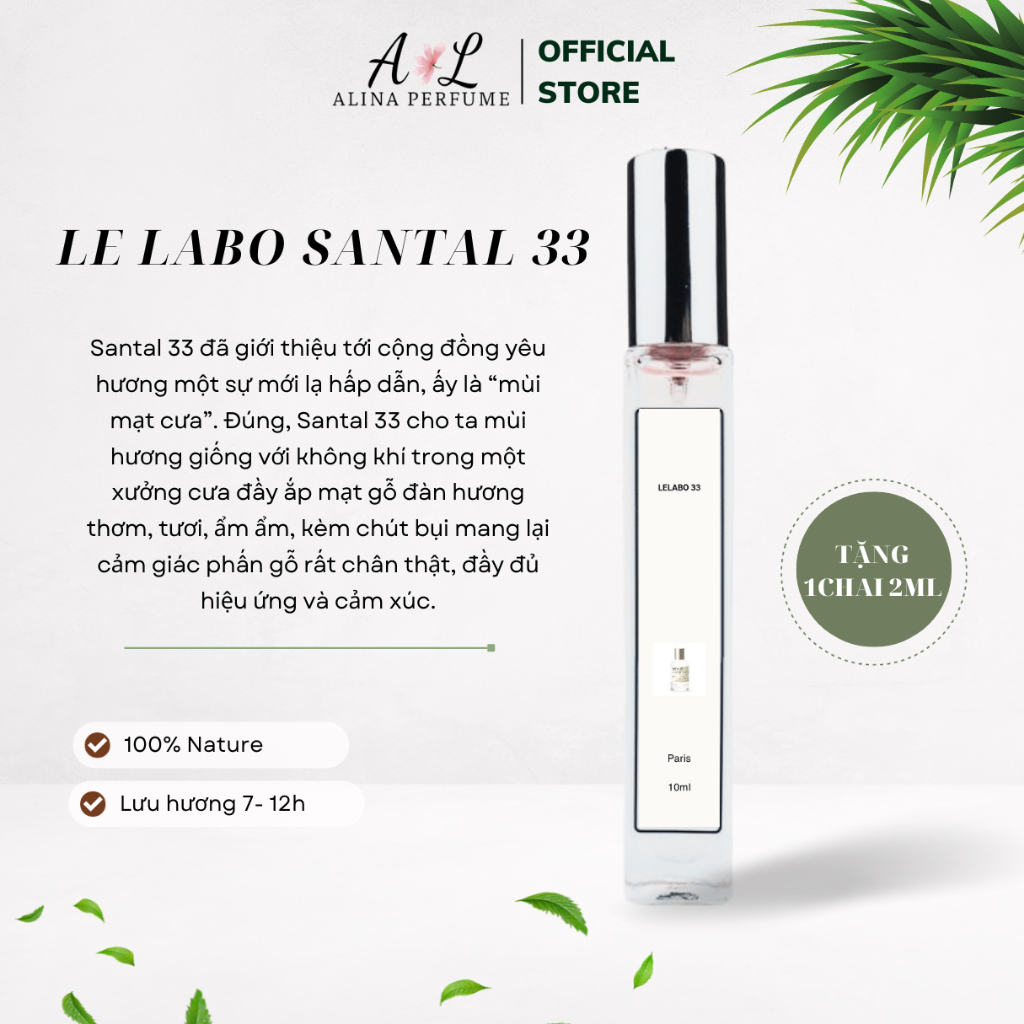 Nước Hoa Chiết Nữ Alina PerfumeSantal 33 Chính Hãng 10ml Thơm Lâu  Sang trọng, Gợi cảm, Tinh tế