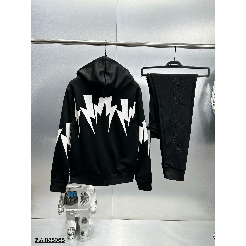 Bộ khoác hoodie zip Neil Barrett hoạ tiết tia sét trắng siêu đẹp-Bộ nỉ nam có mũ hình tia sét cực chất