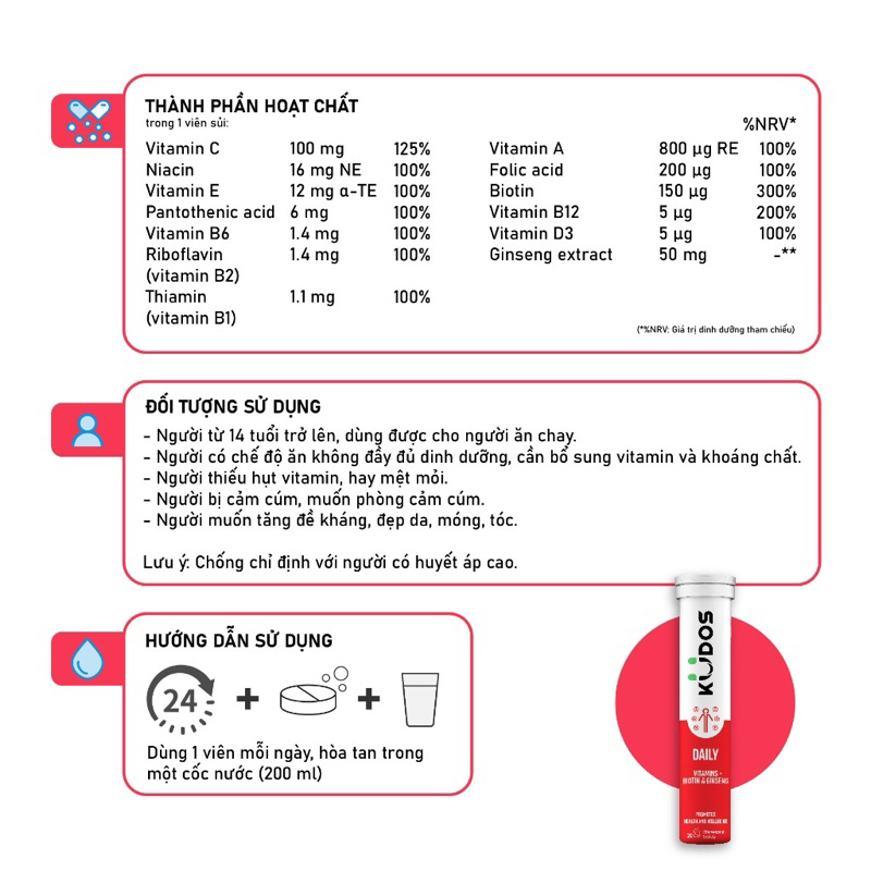 Combo Đẹp Dáng KUDOS FAT LOSS hỗ trợ giả.m câ.n an toàn + viên sủi DAILY vitamin tổng hợp (20 viên/Tuýp)
