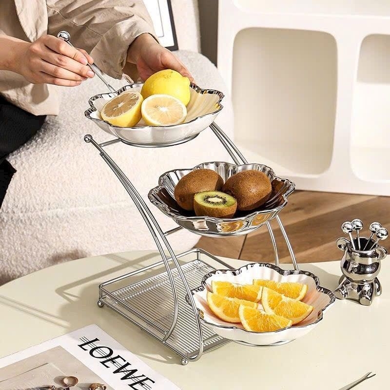 Khay đựng hóa quả 3 tầng bát sứ