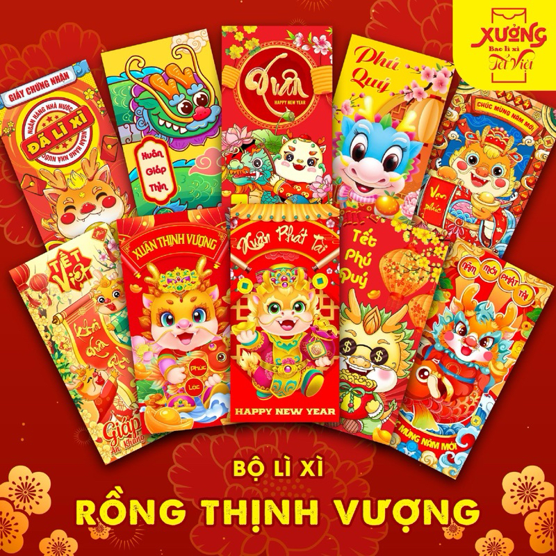 Sỉ 100 bao lì xì hình rồng tết năm giáp thìn 2024 Mẫu mới nhất chất giấy xịn