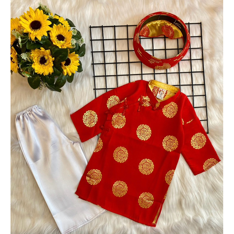 Bộ áo dài gấm thái tuấn áo dài và quần màu đỏ size 1&7