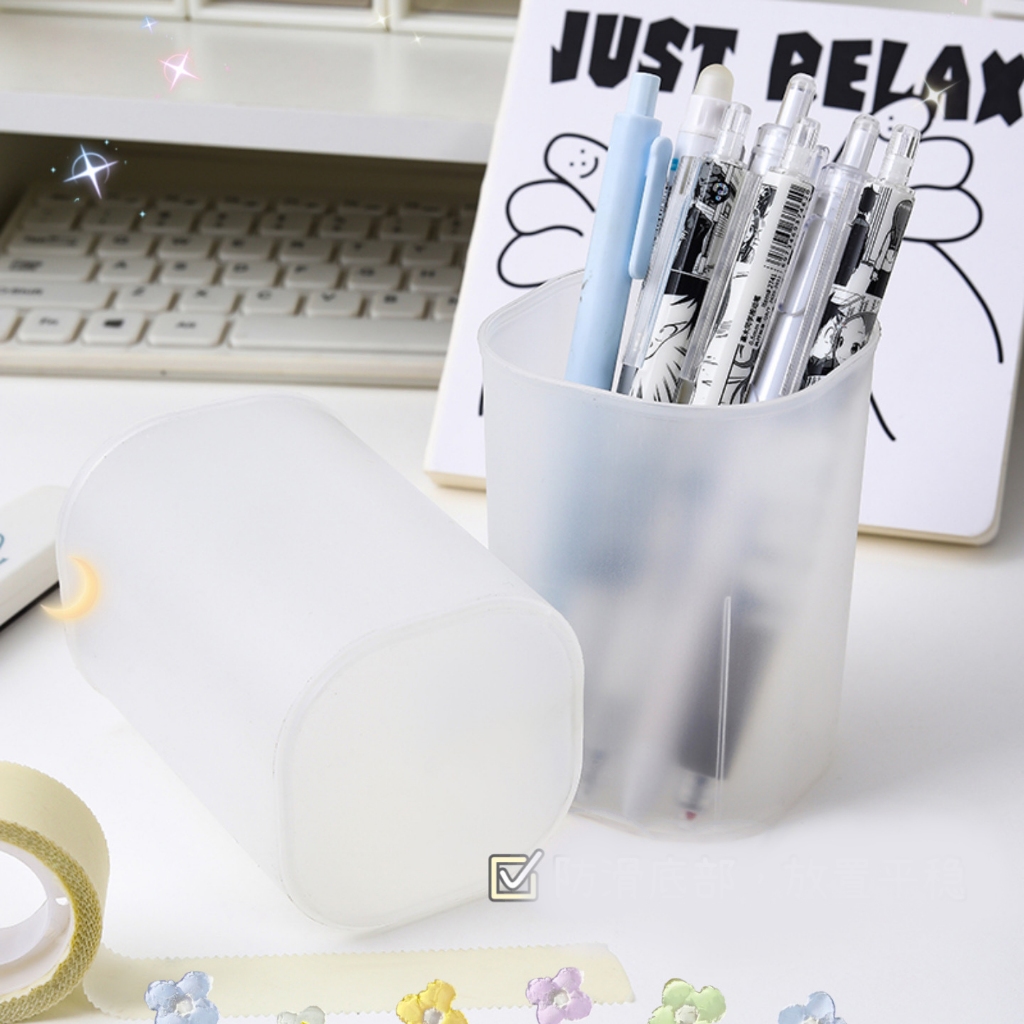 Ống bút tròn Pkbeoshop ống đựng bút bằng nhựa dẻo để bàn hộp bút trong mờ nhỏ gọn decor bàn học tiện lợi