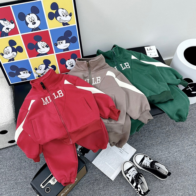 Bộ bé trai,Sét bộ nỉ 2 da MILB cho bé 10 đến 30kg