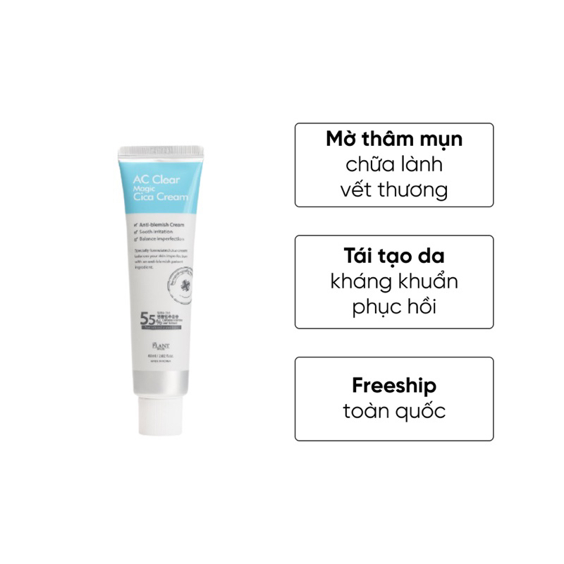 Kem giảm thâm mụn The Plant Base AC Clear Magic Cica Cream 60ml chính hãng