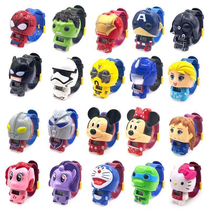 Đồng hồ điện tử cho bé - Đồng hồ nhân vật hoạt hình Siêu Nhân, Siêu Anh Hùng Marvel Spider Man Iron Man yêu thích cho bé