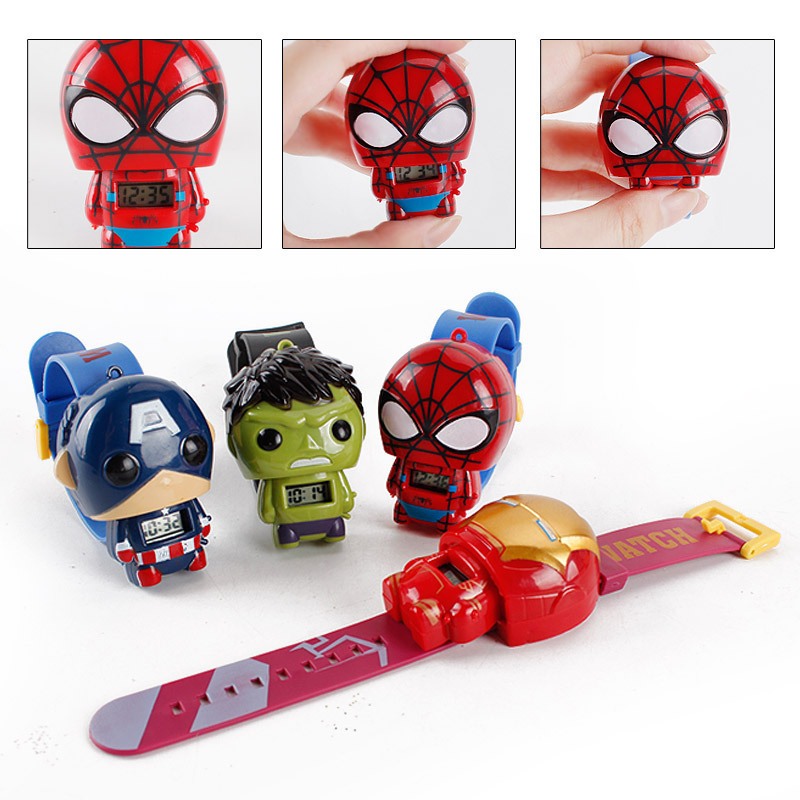 Đồng hồ điện tử cho bé - Đồng hồ nhân vật hoạt hình Siêu Nhân, Siêu Anh Hùng Marvel Spider Man Iron Man yêu thích cho bé