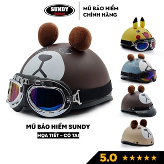 Mũ bảo hiểm nửa đầu 1/2 chính hãng SUNDY Helmets, họa tiết thời trang, có tai cá tính, kèm kính UV, Phi Công
