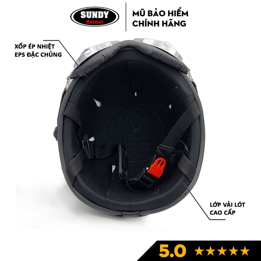 Mũ bảo hiểm nửa đầu 1/2 chính hãng SUNDY Helmets, họa tiết thời trang, có tai cá tính, kèm kính UV, Phi Công