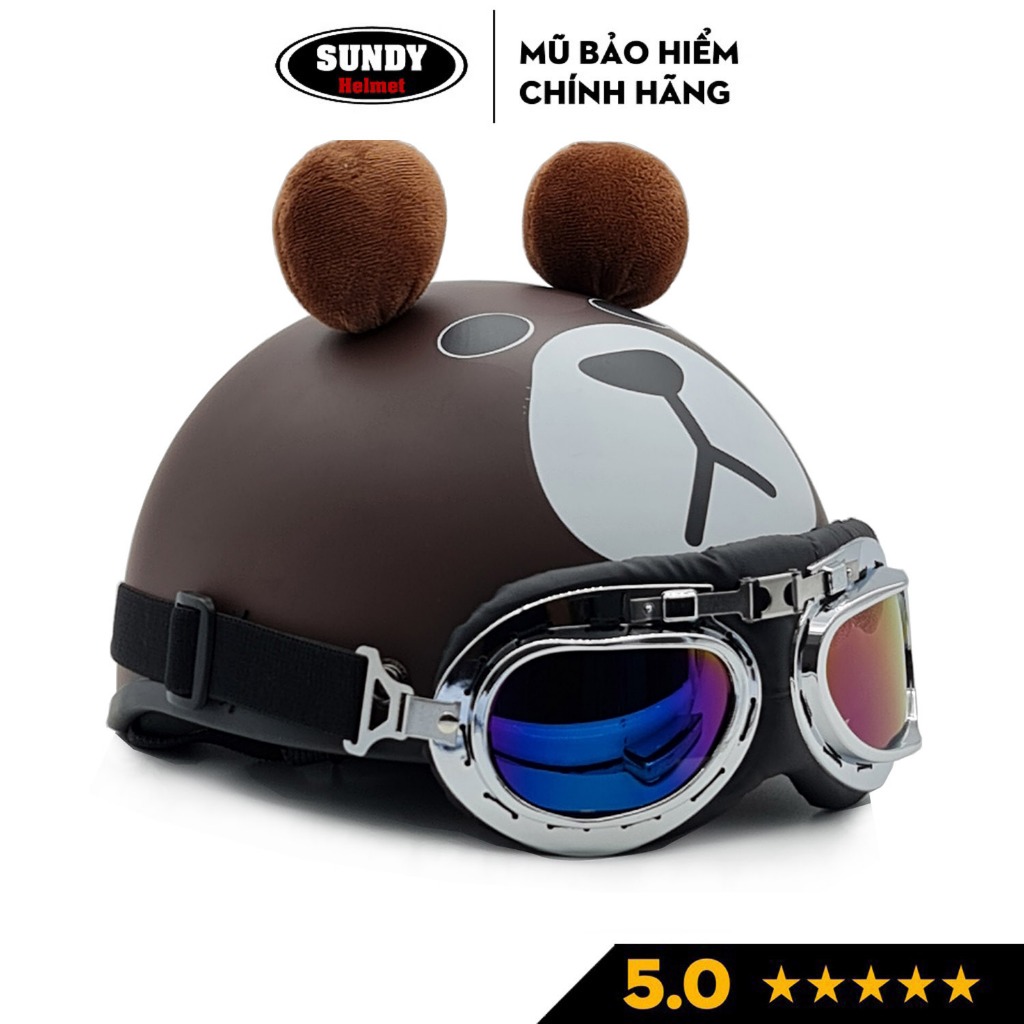 Mũ bảo hiểm nửa đầu 1/2 chính hãng SUNDY Helmets, họa tiết thời trang, có tai cá tính, kèm kính UV, Phi Công