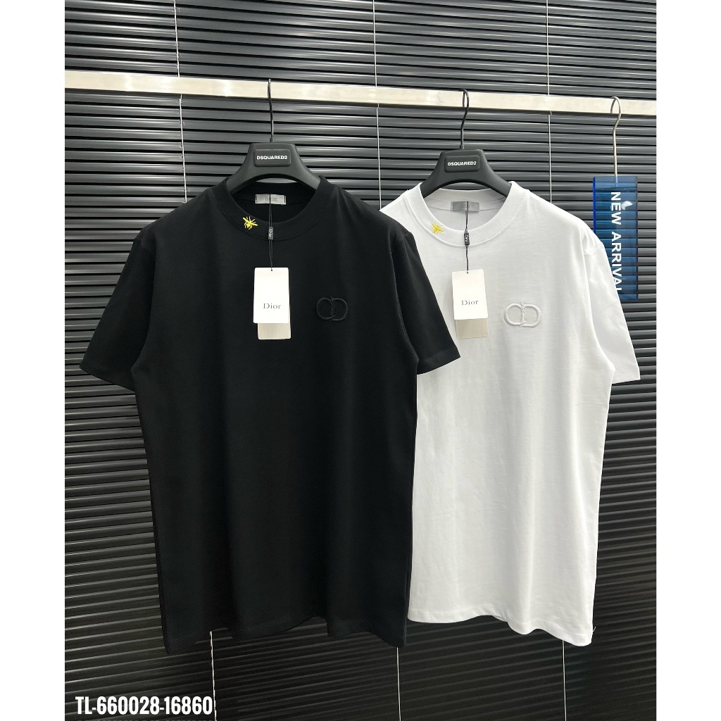 🔥HOT🔥Áo thun Dior thêu ngực mix bo cổ thiết kế hot trend Nam nữ New 2024