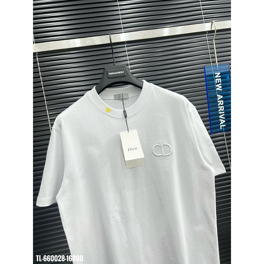 🔥HOT🔥Áo thun Dior thêu ngực mix bo cổ thiết kế hot trend Nam nữ New 2024