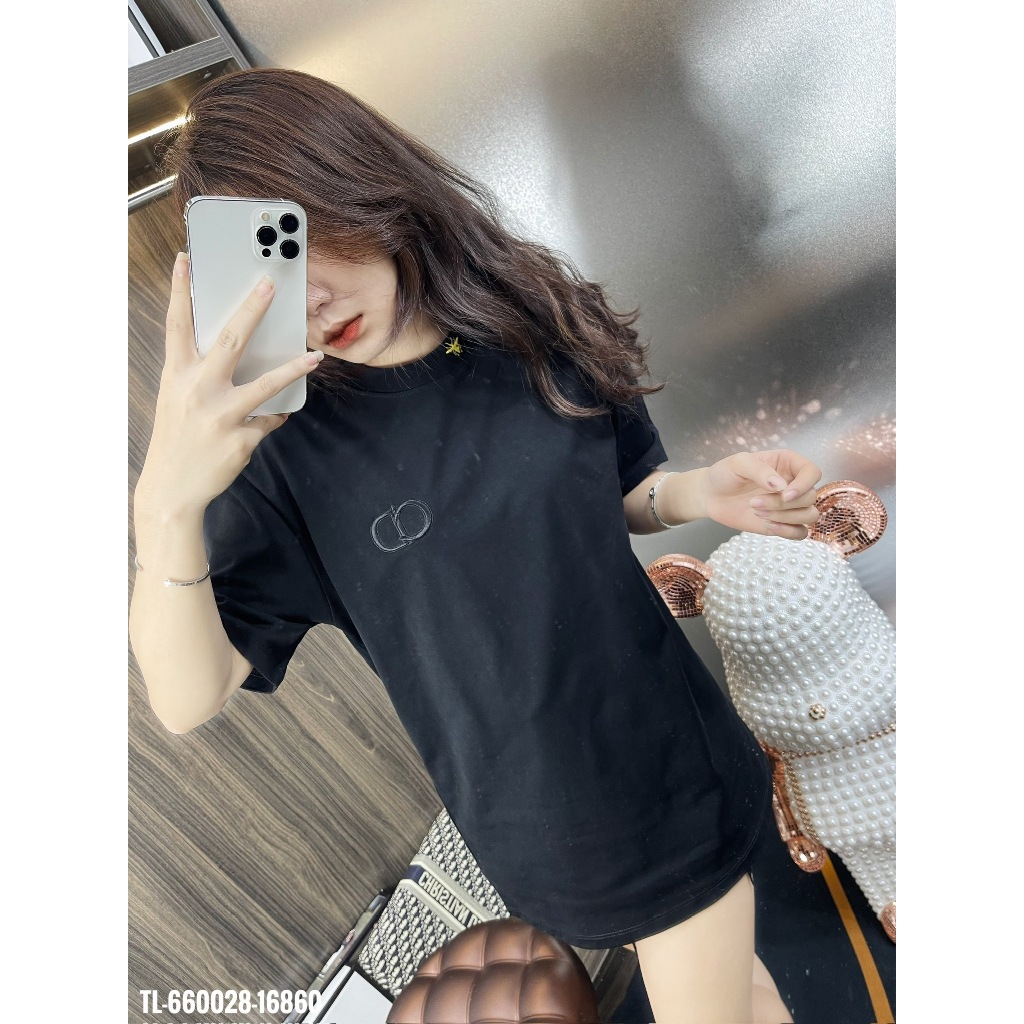 🔥HOT🔥Áo thun Dior thêu ngực mix bo cổ thiết kế hot trend Nam nữ New 2024