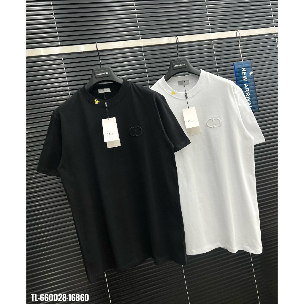 🔥HOT🔥Áo thun Dior thêu ngực mix bo cổ thiết kế hot trend Nam nữ New 2024