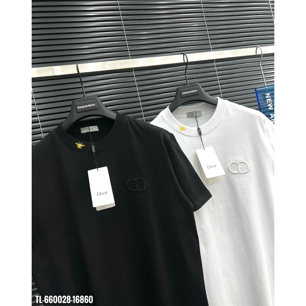 🔥HOT🔥Áo thun Dior thêu ngực mix bo cổ thiết kế hot trend Nam nữ New 2024