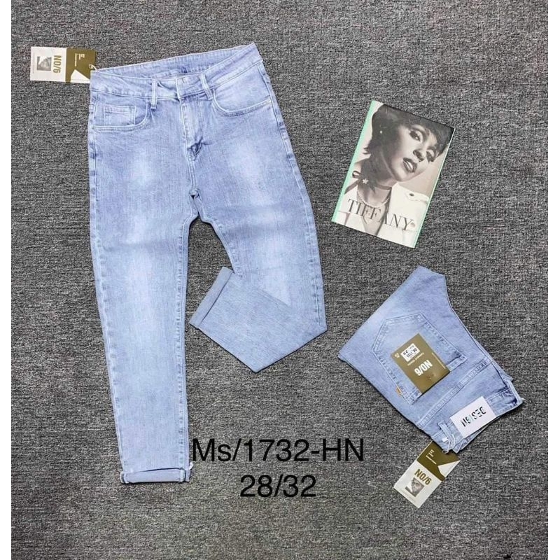 Quần Jeans Nam xanh  nhạt- xám  trơn rách gối hàng đẹp chuẩn form