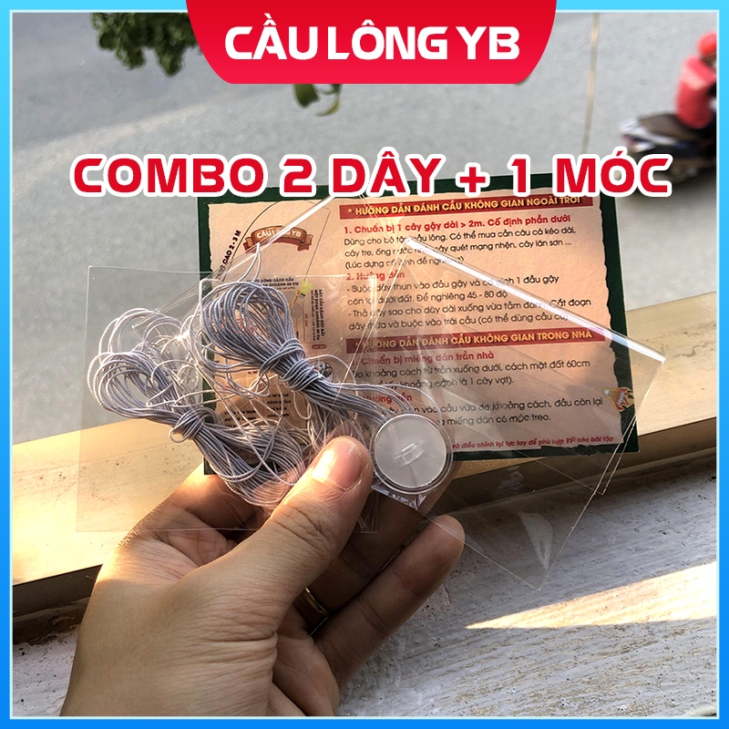 Combo 2 dây thun tập phản xạ cầu lông + miếng dán treo dây tập cầu lông tự bay về Cầu Lông YB