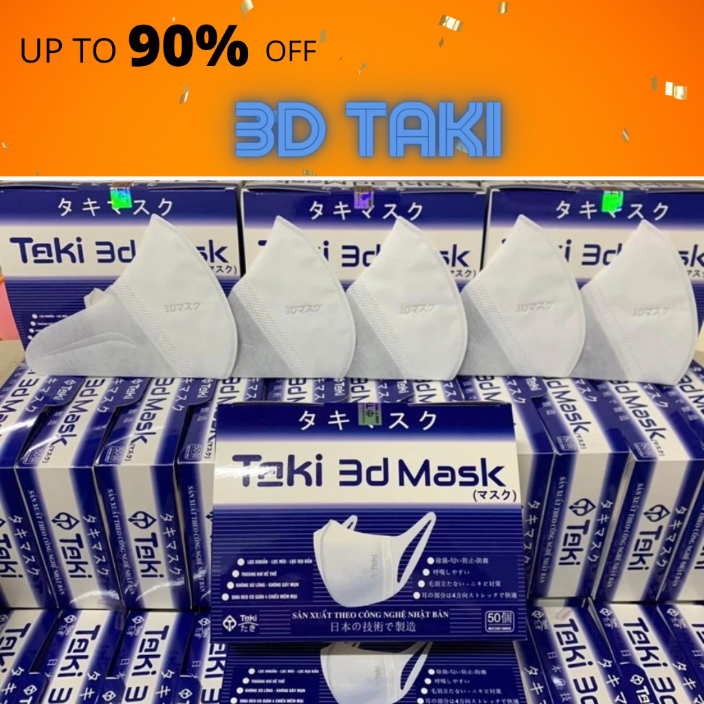 Khẩu trang 3D taki , khẩu trang 3d majusi quai mềm hộp 50 chiếc kháng khuẩn đeo không đau tai