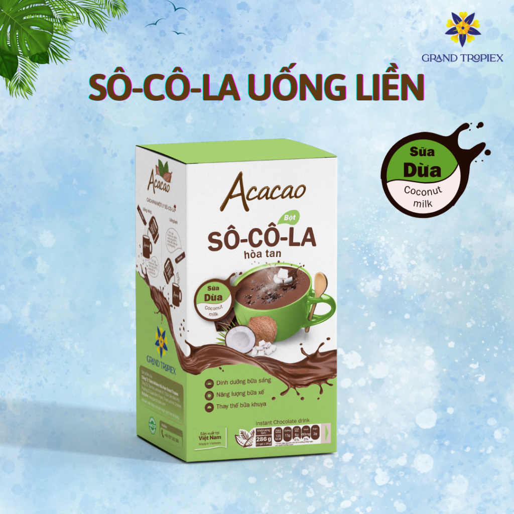 Bột socola Acacao hòa tan uống liền dinh dưỡng, thơm ngọt tư nhiên - Túi 96g, Hộp 286g.